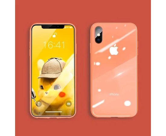 TPU+Glass чехол GLOSSY Logo series для Apple iPhone XS Max (6.5") Персиковый / Peach