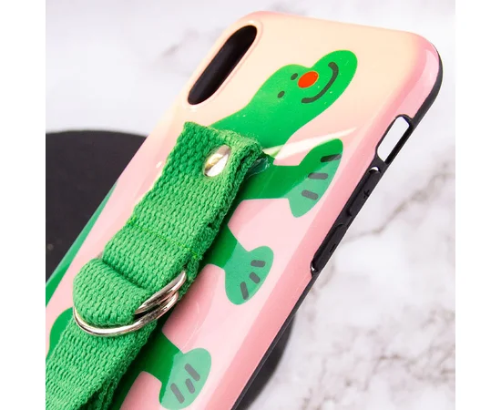 Чехол Funny Holder с цветным ремешком для Apple iPhone XS Max (6.5") Розовый / Зеленый