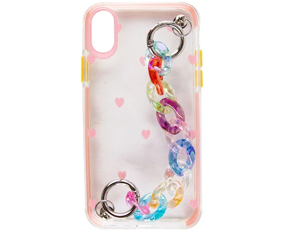 TPU+PC чехол Colorspot с ремешком-цепью для Apple iPhone XS Max (6.5") Pink hearts