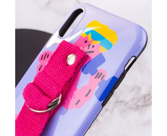 Чехол Funny Holder с цветным ремешком для Apple iPhone XS Max (6.5") Фиолетовый / Малиновый
