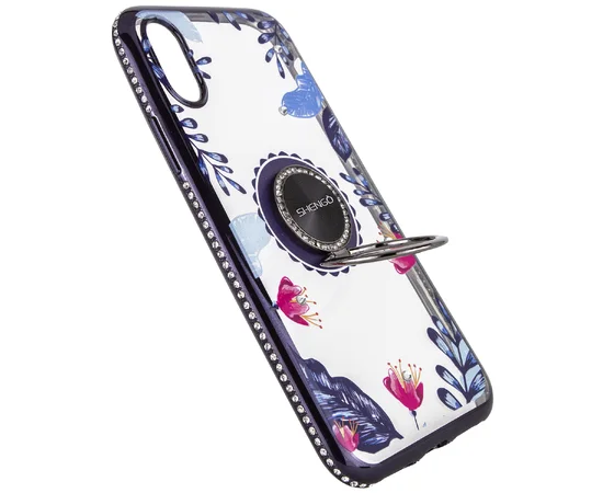 TPU чехол Shengo со стразами и кольцом-держателем для Apple iPhone XS Max (6.5") Черный