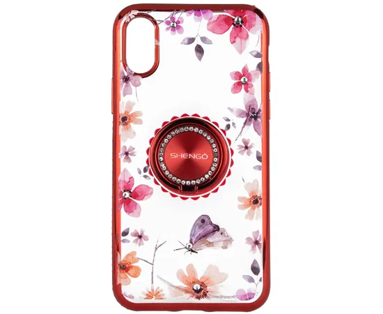 TPU чехол Shengo со стразами и кольцом-держателем для Apple iPhone XS Max (6.5") Красный