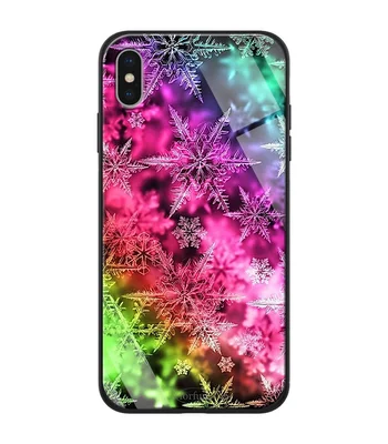 TPU+Glass чехол ForFun для Apple iPhone XS Max (6.5") Разноцветные Снежинки / Розовый