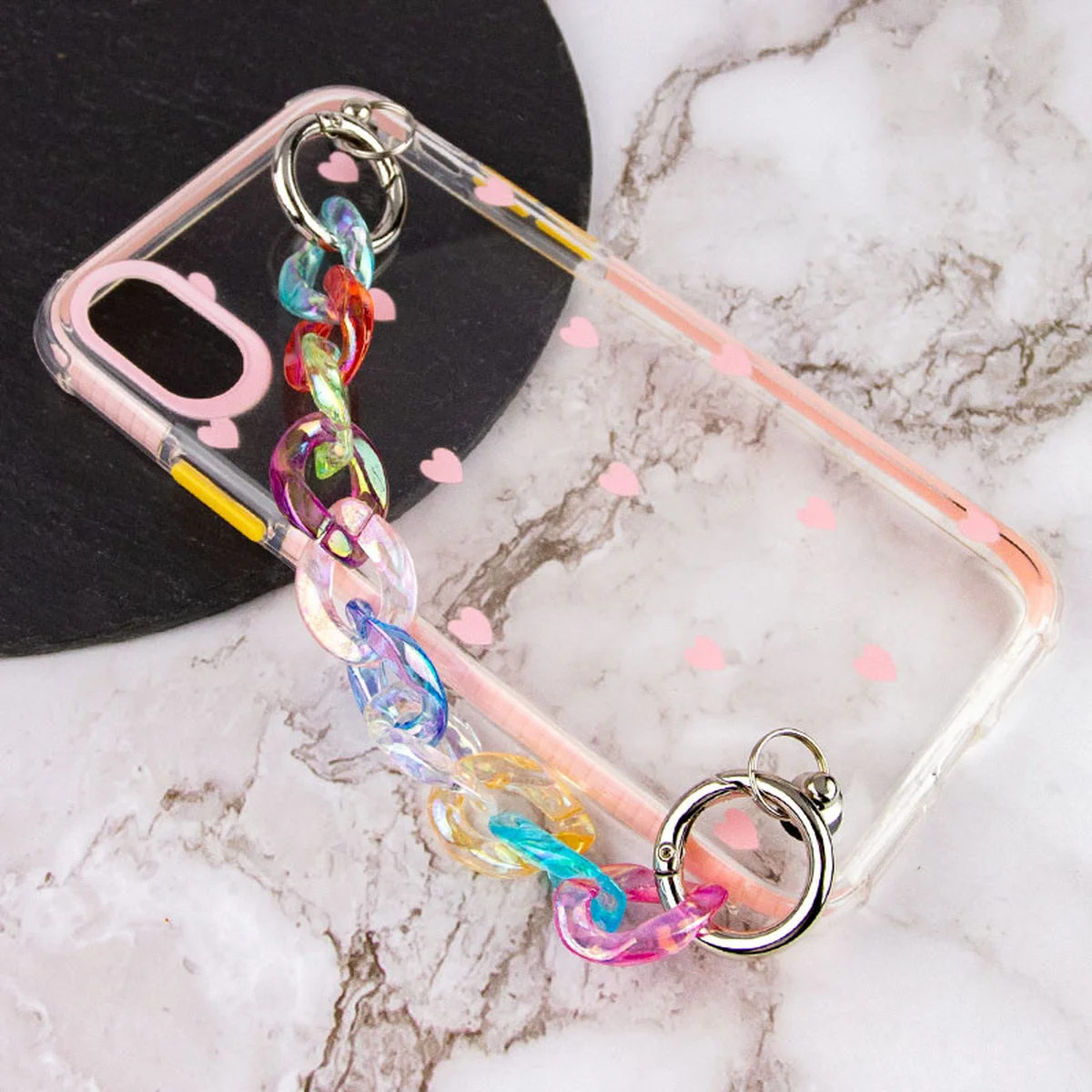 TPU+PC чохол Colorspot з ремінцем-ланцюгом для Apple iPhone XS Max (6.5") Pink hearts