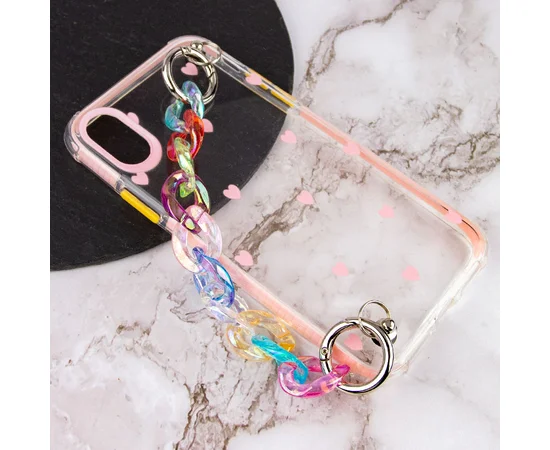 TPU+PC чехол Colorspot с ремешком-цепью для Apple iPhone XS Max (6.5") Pink hearts