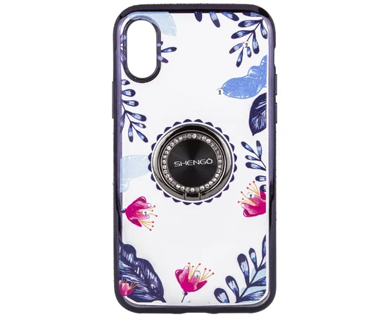 TPU чехол Shengo со стразами и кольцом-держателем для Apple iPhone XS Max (6.5") Черный