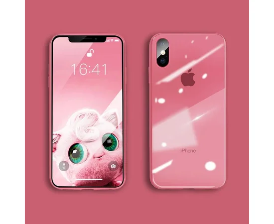 TPU+Glass чехол GLOSSY Logo series для Apple iPhone XS Max (6.5") Красный / Red orchid