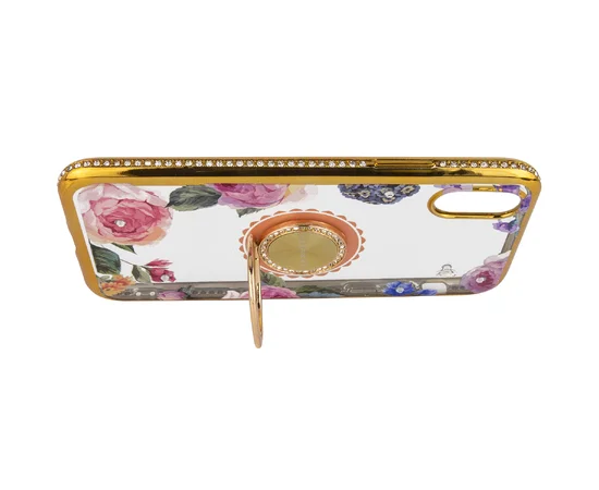 TPU чехол Shengo со стразами и кольцом-держателем для Apple iPhone XS Max (6.5") Золотой