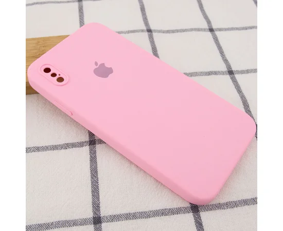 Чехол Silicone Case Square Full Camera Protective (AA) для Apple iPhone XS Max (6.5") Розовый / Light pink