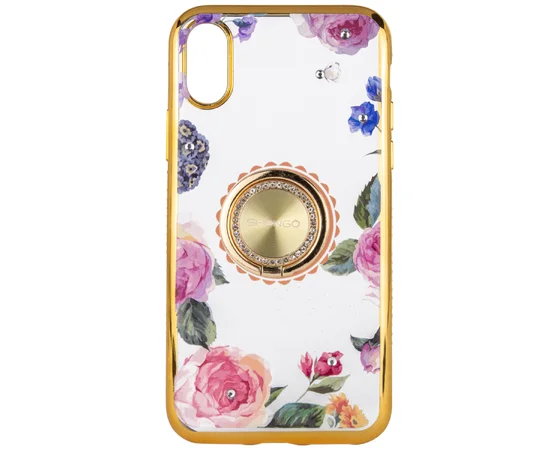 TPU чехол Shengo со стразами и кольцом-держателем для Apple iPhone XS Max (6.5") Золотой