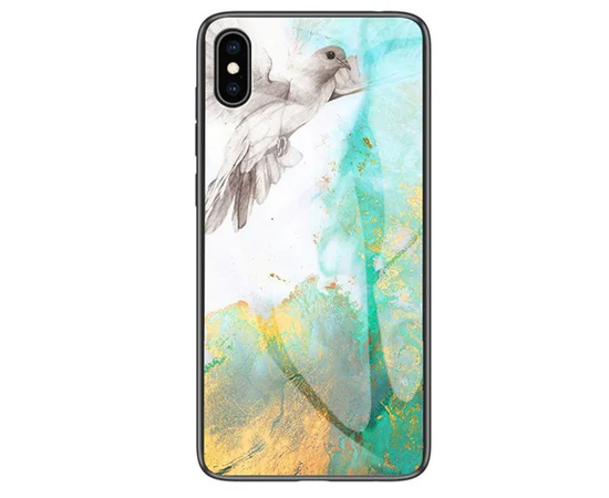 TPU+Glass чехол Luxury Marble для Apple iPhone XS Max (6.5") Птица / Бирюзовый