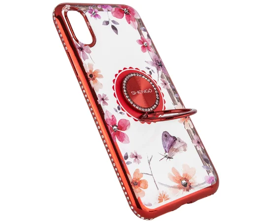 TPU чехол Shengo со стразами и кольцом-держателем для Apple iPhone XS Max (6.5") Красный