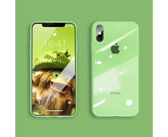 TPU+Glass чехол GLOSSY Logo series для Apple iPhone XS Max (6.5") Салатовый / Light green