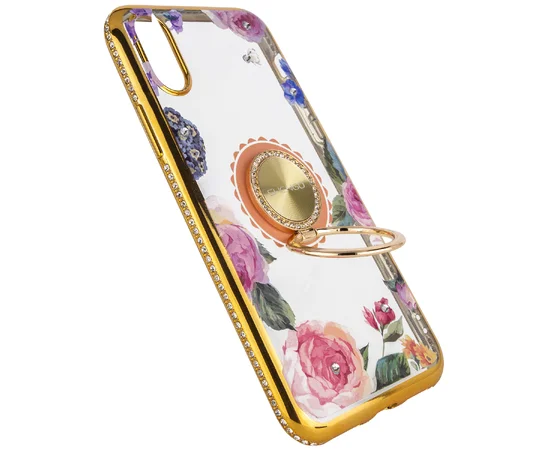 TPU чехол Shengo со стразами и кольцом-держателем для Apple iPhone XS Max (6.5") Золотой