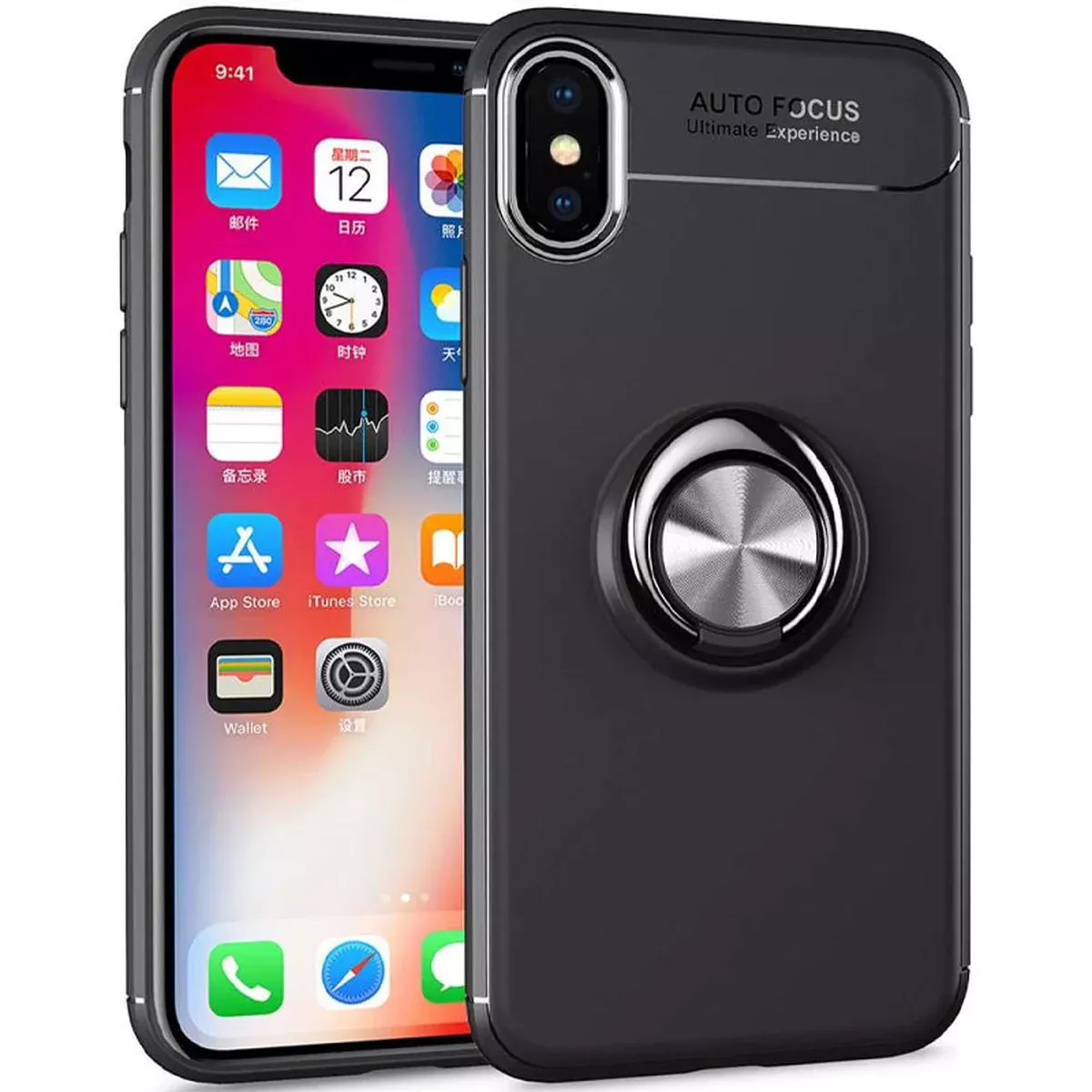 TPU чохол Deen ColorRing під магнітний тримач (opp) для Apple iPhone XS Max (6.5 ") Чорний / Чорний