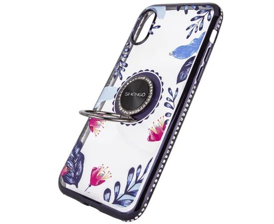 TPU чохол Shengo зі стразами і кільцем-утримувачем для Apple iPhone XS Max (6.5 ") Чорний