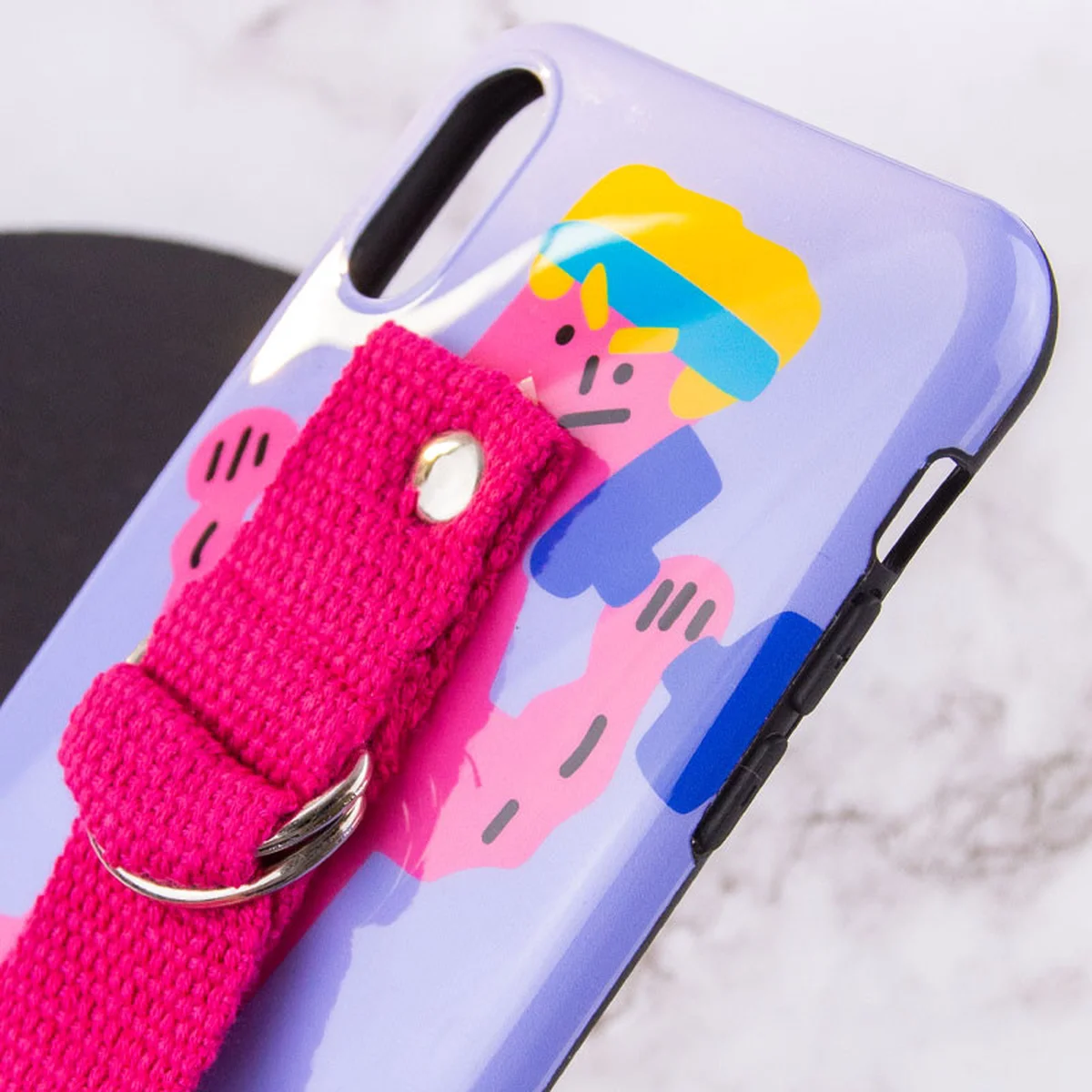 Чохол Funny Holder з кольоровим ремінцем для Apple iPhone XS Max (6.5") Фіолетовий / Малиновий