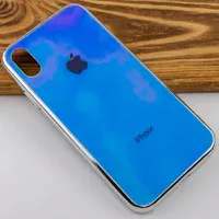 TPU + Glass чохол Gradient Rainbow з лого для Apple iPhone XS Max (6.5 ") Блакитний
