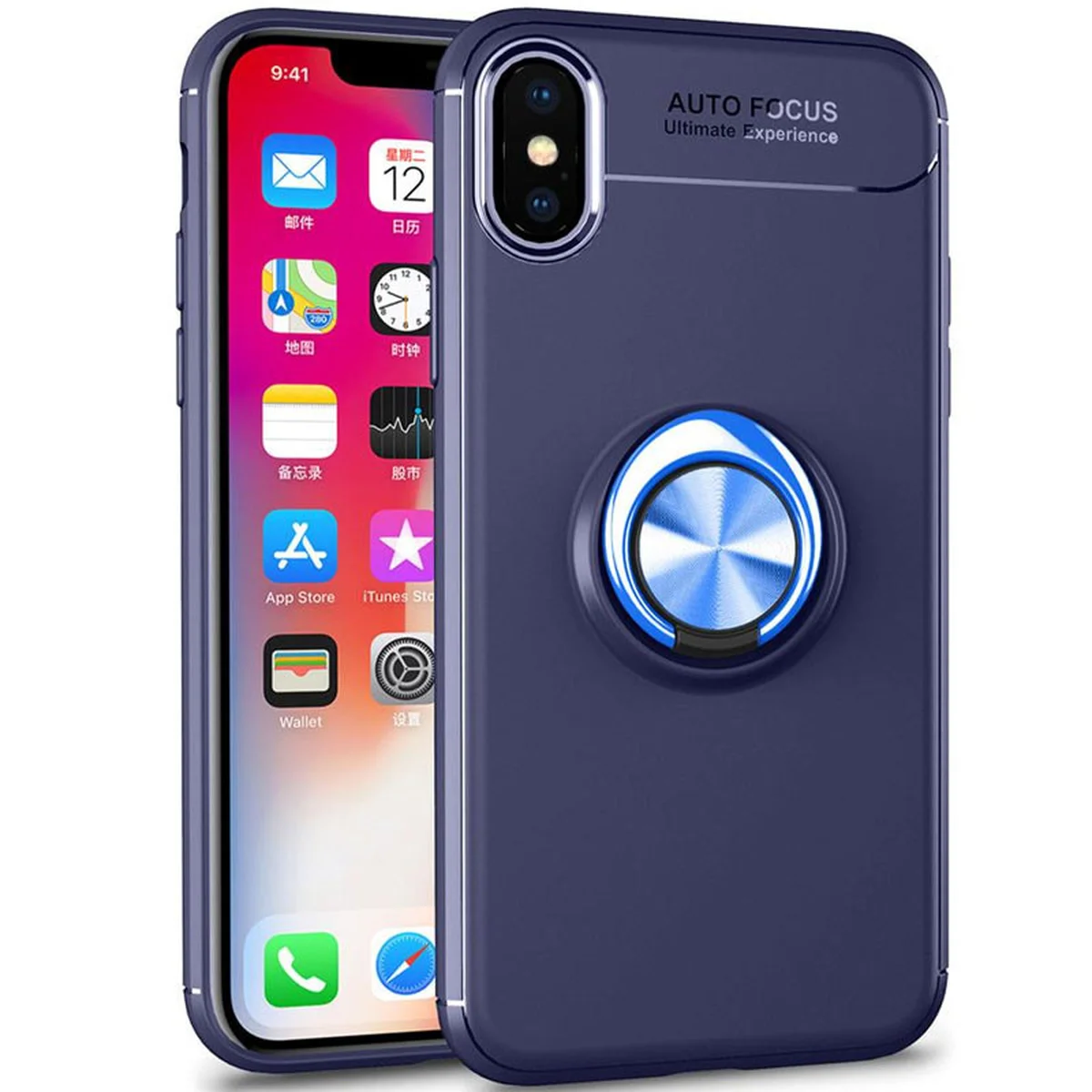 TPU чехол Deen ColorRing под магнитный держатель (opp) для Apple iPhone XS Max (6.5") Синий / Синий
