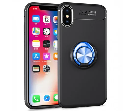 TPU чехол Deen ColorRing под магнитный держатель для Apple iPhone XS Max (6.5") Черный / Синий