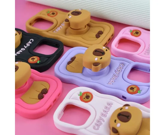 Силіконовий 3D чохол "CAPYBARA" з підставкою для iPhone 11 Коричневий