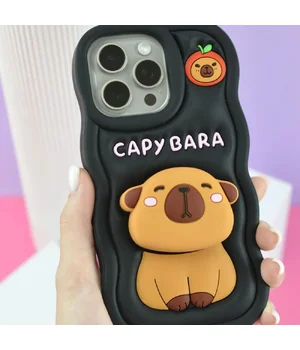 Силіконовий 3D чохол "CAPYBARA" з підставкою для iPhone 12 / 12 Pro Чорний