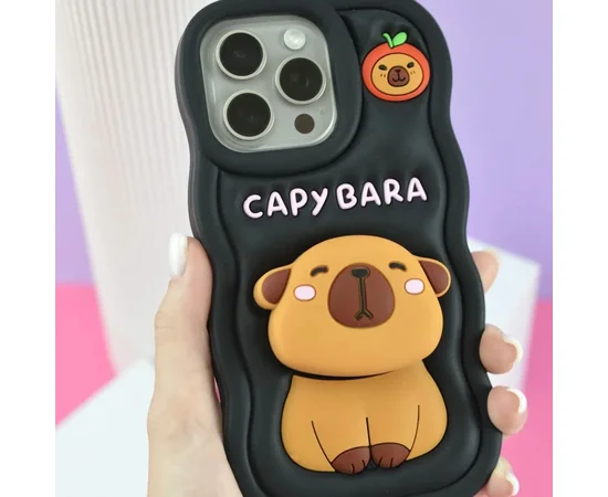 Силіконовий 3D чохол "CAPYBARA" з підставкою для iPhone 11 Чорний
