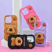 Силиконовый 3D чехол "CAPYBARA " с подставкой для iPhone 12 / 12 Pro Коричневый