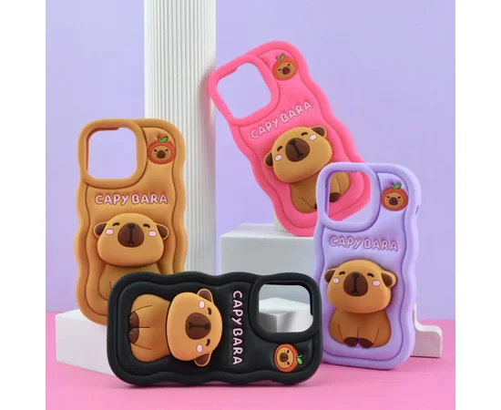 Силіконовий 3D чохол "CAPYBARA" з підставкою для iPhone 11 Коричневий