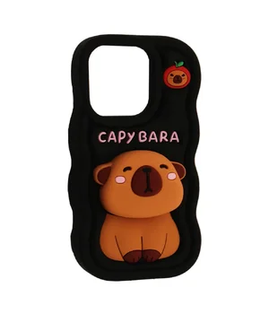 Силіконовий 3D чохол "CAPYBARA" з підставкою для iPhone 12 / 12 Pro Чорний