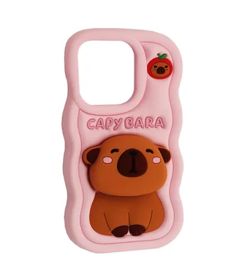 Силіконовий 3D чохол "CAPYBARA" з підставкою для iPhone 11 Світло-рожевий
