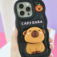 Силиконовый 3D чехол "CAPYBARA " с подставкой для iPhone 12 / 12 Pro Черный