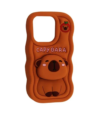 Силиконовый 3D чехол "CAPYBARA " с подставкой для iPhone 12 / 12 Pro Коричневый
