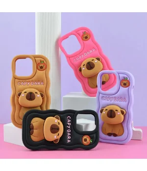 Силиконовый 3D чехол "CAPYBARA " с подставкой для iPhone 11 Светло-розовый