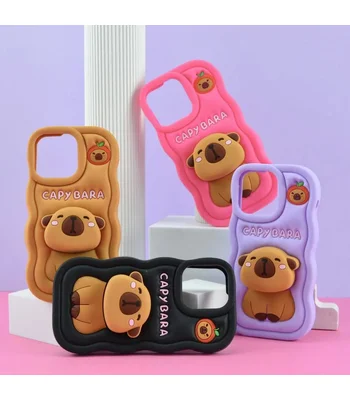 Силиконовый 3D чехол "CAPYBARA " с подставкой для iPhone 12 / 12 Pro Коричневый