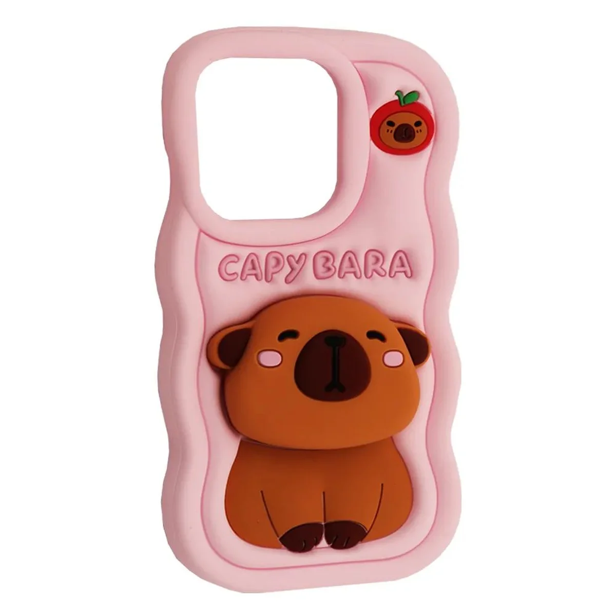 Силіконовий 3D чохол "CAPYBARA" з підставкою для iPhone 12/12 Pro Світло-рожевий