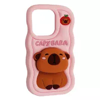 Силіконовий 3D чохол "CAPYBARA" з підставкою для iPhone 12/12 Pro Світло-рожевий