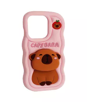 Силиконовый 3D чехол "CAPYBARA " с подставкой для iPhone 11 Светло-розовый