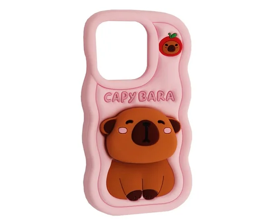 Силиконовый 3D чехол "CAPYBARA " с подставкой для iPhone 11 Светло-розовый