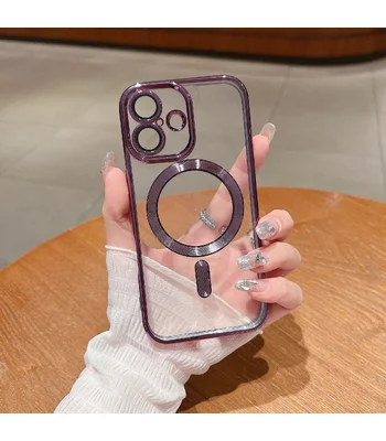 Силіконовий чохол "Transparent Plating" with MagSafe для Apple iPhone 12 Фіолетовий