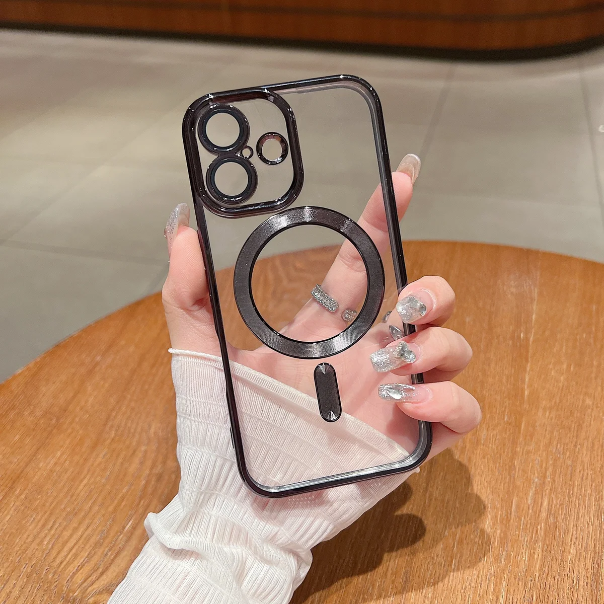 Силиконовый чехол "Transparent Plating" with MagSafe для Apple iPhone 12 Черный