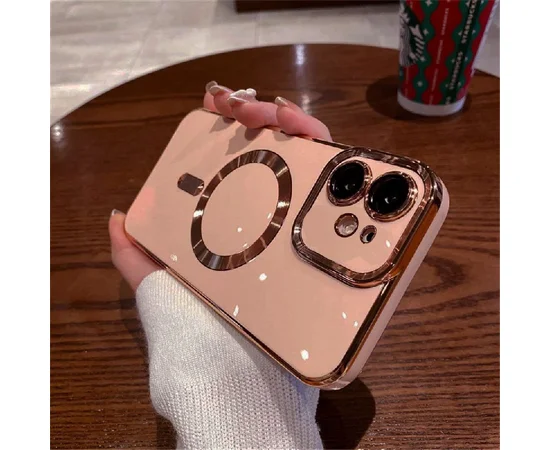 Силиконовый чехол "Luxury Plating" with MagSafe + стекло на камеру для Apple iPhone 12 Розовый