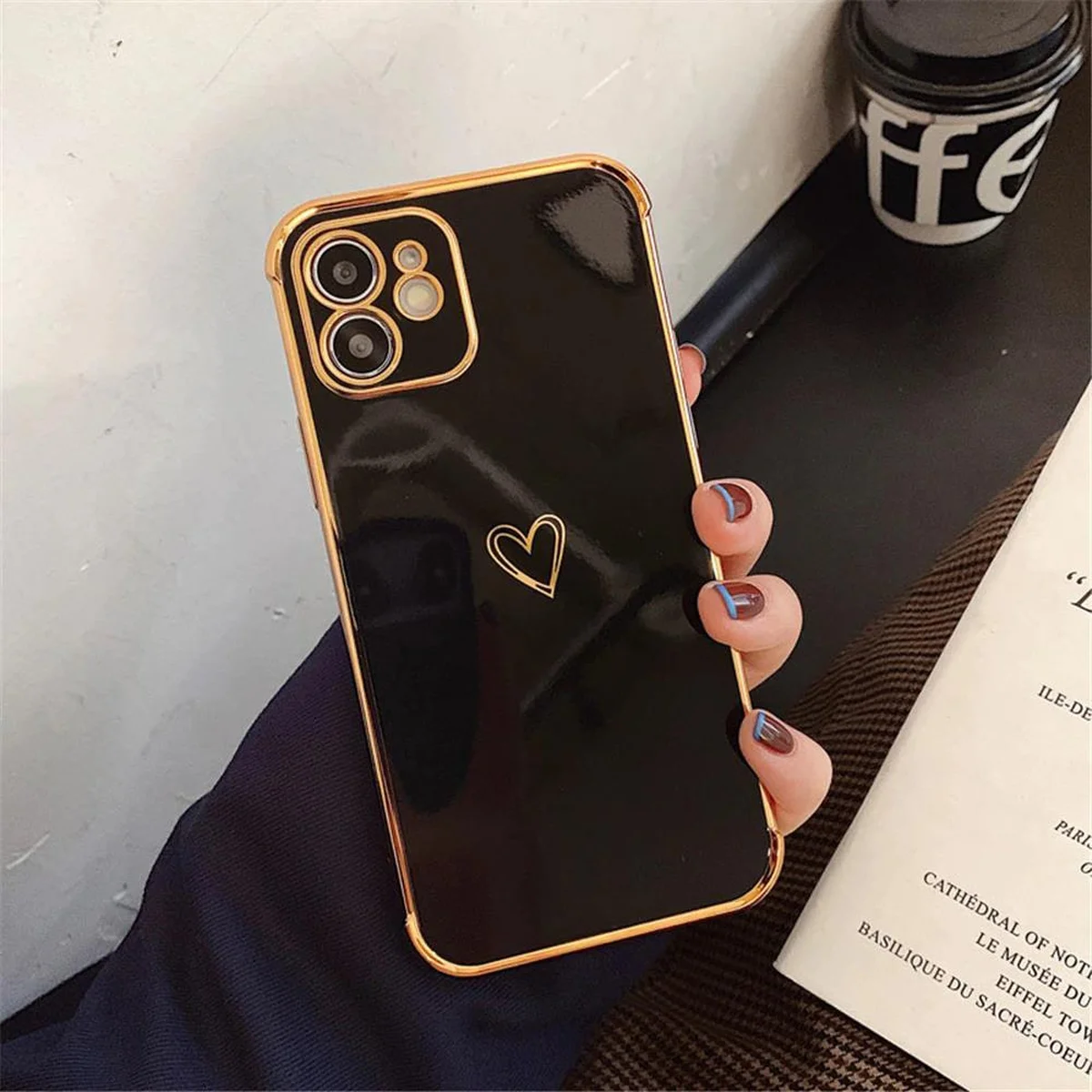 Силиконовый чехол "Electroplating Love Heart" черный для iPhone 12