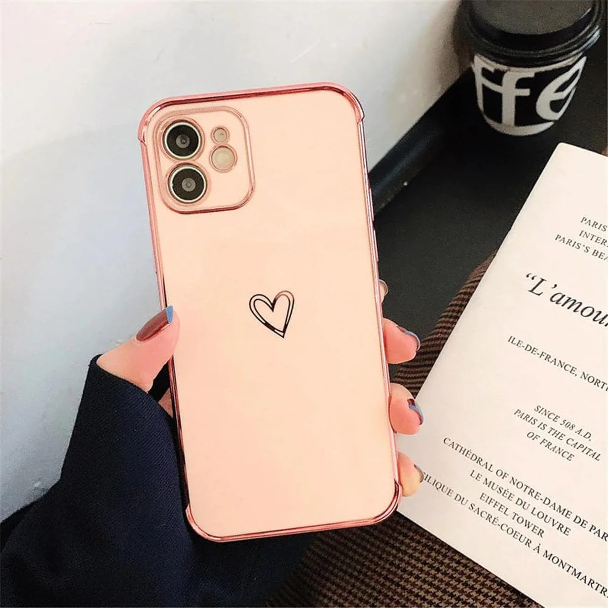 Силиконовый чехол "Electroplating Love Heart" розовый для iPhone 12