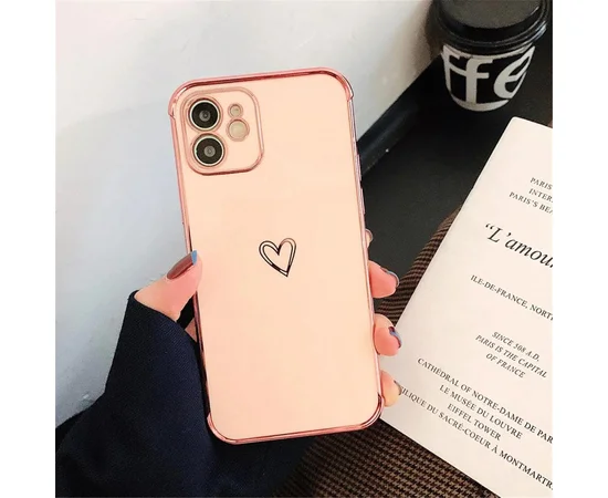 Силиконовый чехол "Electroplating Love Heart" розовый для iPhone 12