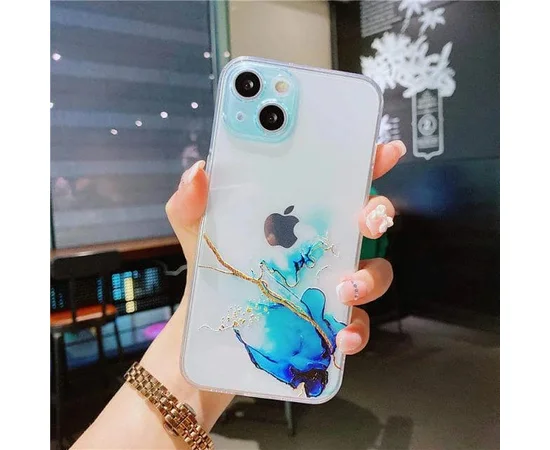 Силиконовый чехол "Watercolor" синий для iPhone 13