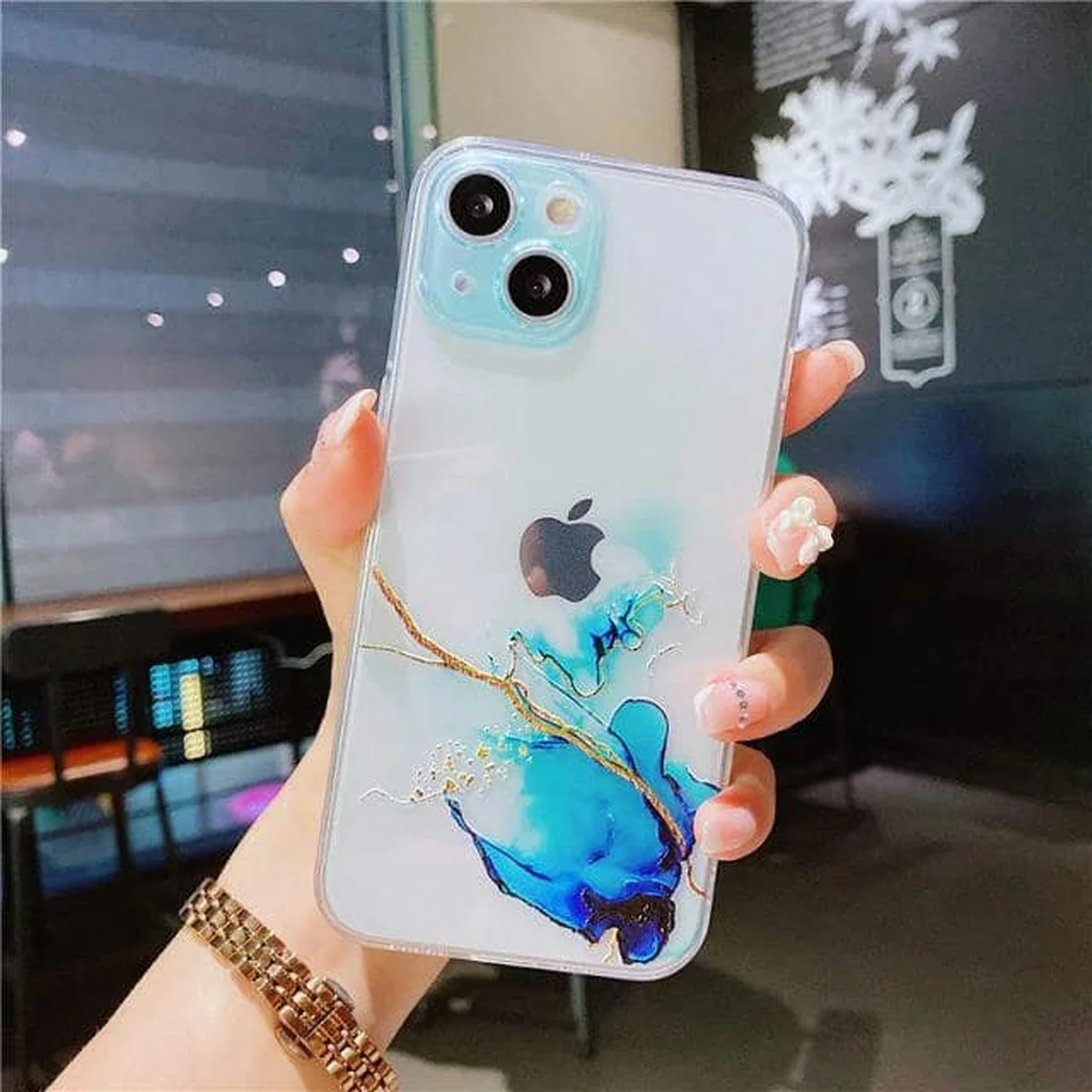 Силиконовый чехол "Watercolor" синий для iPhone 13