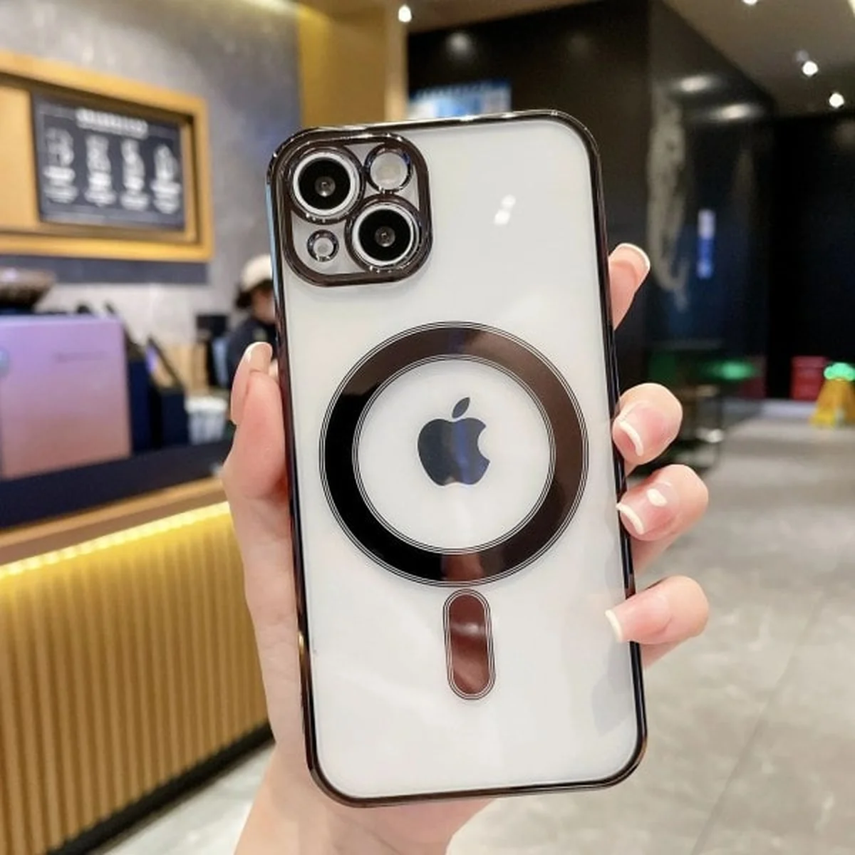 Силиконовый чехол "Transparent Plating" with MagSafe для Apple iPhone 15 Plus Черный