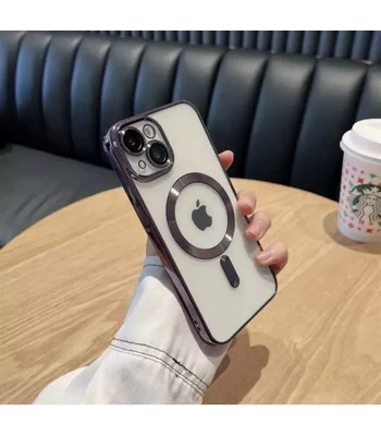 Силиконовый чехол "Transparent Plating" with MagSafe для Apple iPhone 15 Фиолетовый