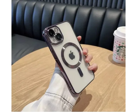 Силиконовый чехол "Transparent Plating" with MagSafe для Apple iPhone 15 Фиолетовый